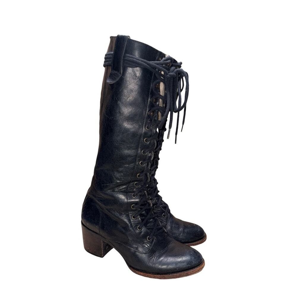FreeBird by STEVEN GRANY Black Leather Lace Up Tall Boots Size: 10